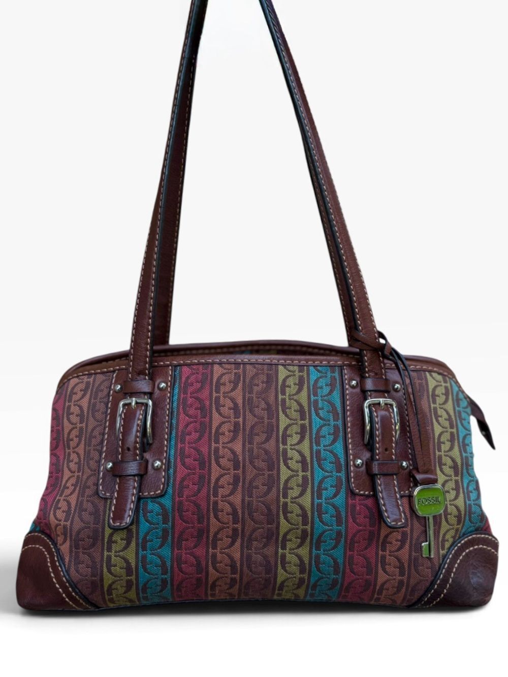Vintage Fossil Multi-Color Signature Monogram Satchel Bag - Picture 13 of 13